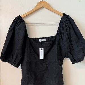 Velvet Black Puff Sleeve Blouse